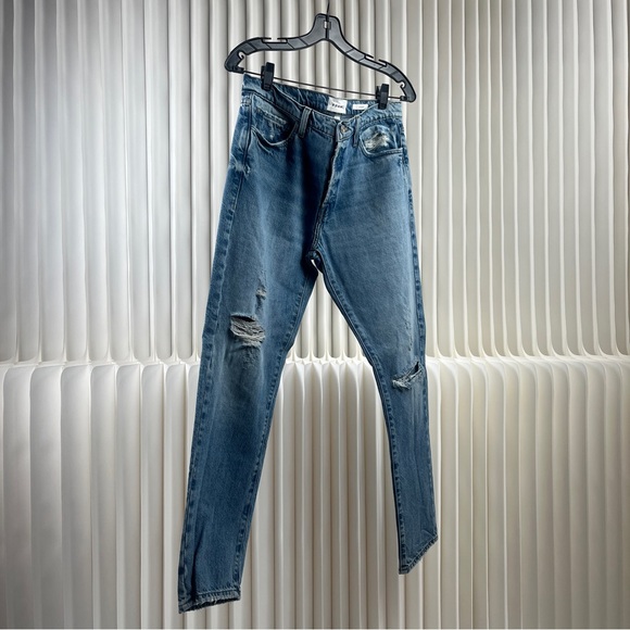 FRAME Le Slouch Women’s Light Blue Straight Jeans with Distressed Details - Picture 2 of 15